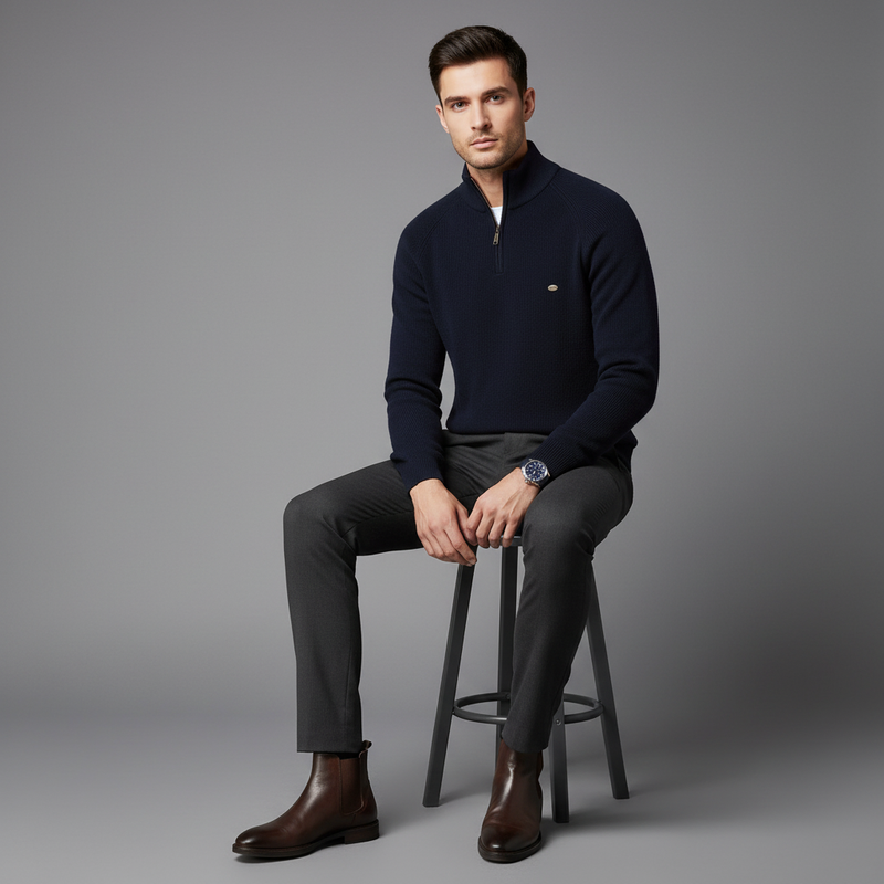 Men's Half Zip Sweater | Knitted Slim Fit Jumper
