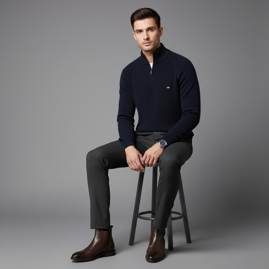 Men's Half Zip Sweater | Knitted Slim Fit Jumper