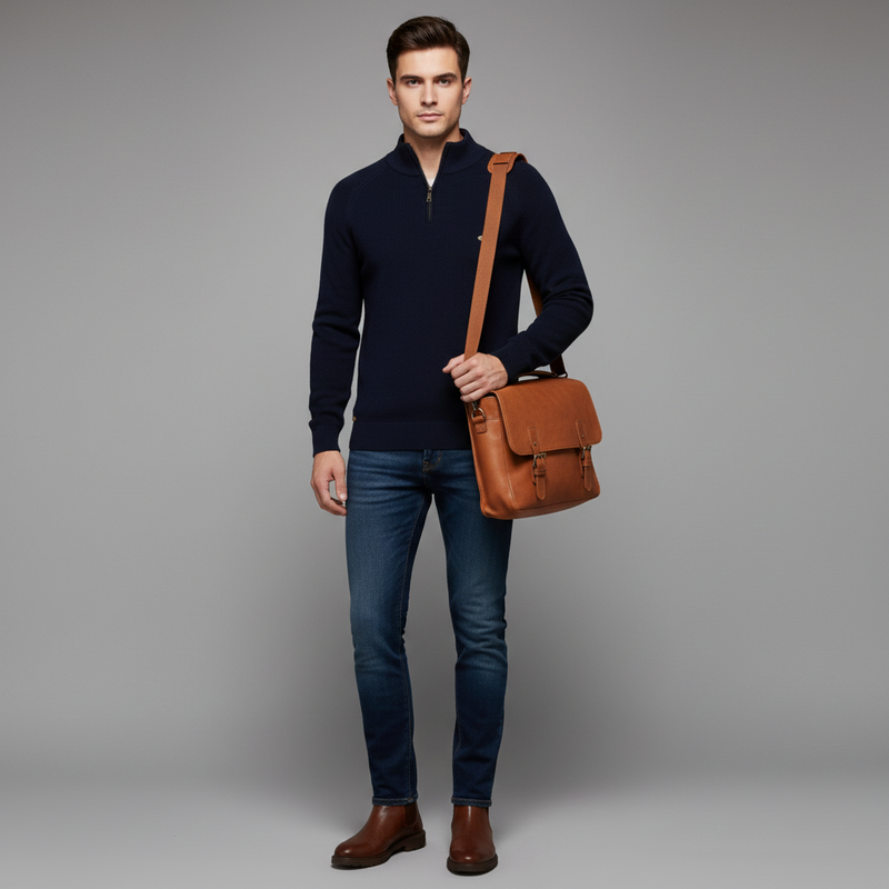 Men's Half Zip Sweater | Knitted Slim Fit Jumper