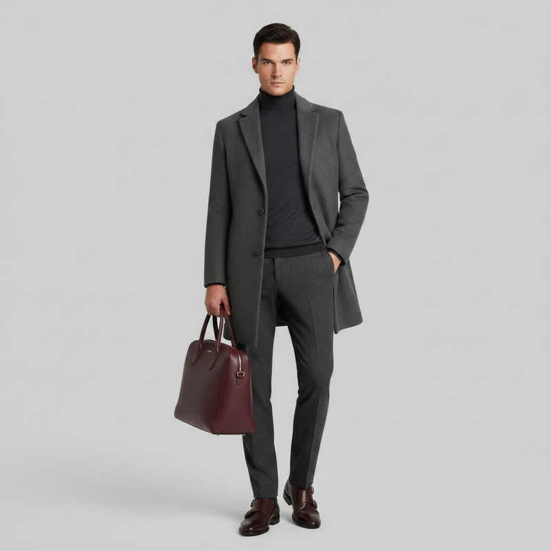 Men's Stylish Long Coat | Notched Lapel Overcoat