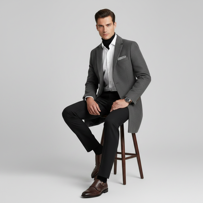 Men's Stylish Long Coat | Notched Lapel Overcoat