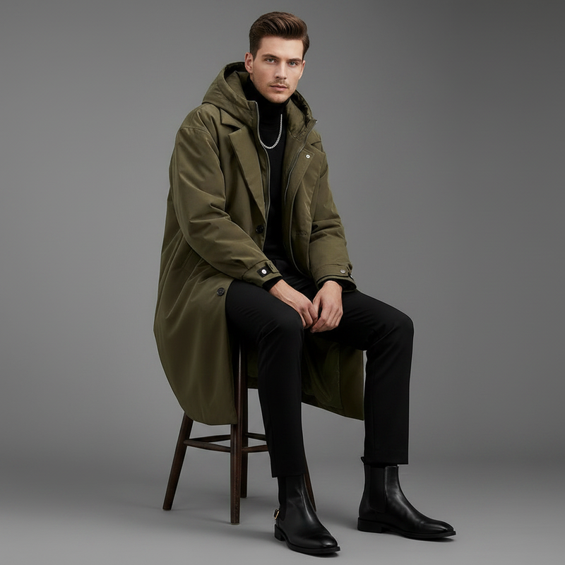 Men's Waterproof Puffer Trench Coat | Men's Winter Coat