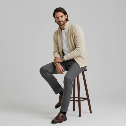 Men's Slim Fit Zip Cardigan | Stylish Ribbed Knit Jacket